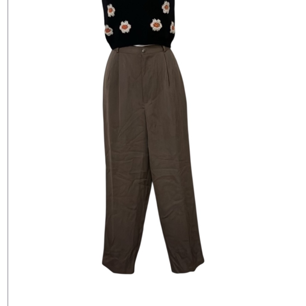 Briggs Vintage Womens High-rise Pleated Rayon Polyester Olive Trouser Pants 14P